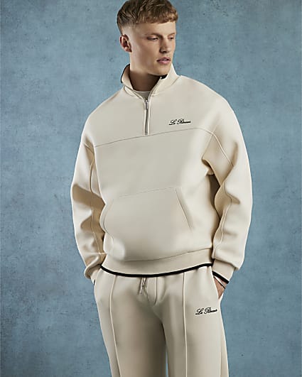 Cream Oversized Fit Embroidered Sweatshirt