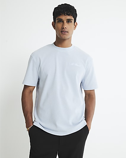 Blue Regular Fit Linen Blend T-Shirt