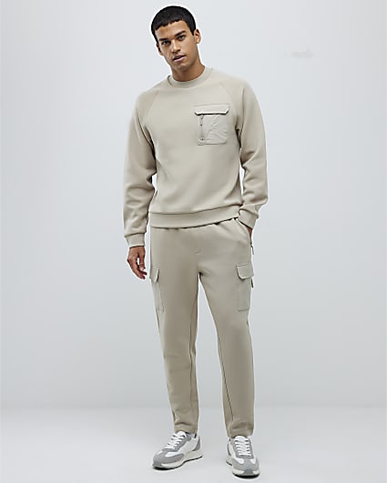 Beige Slim Fit Nylon Hybrid Joggers