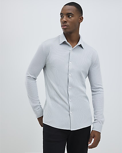 Grey Muscle Fit Waffle Shirt