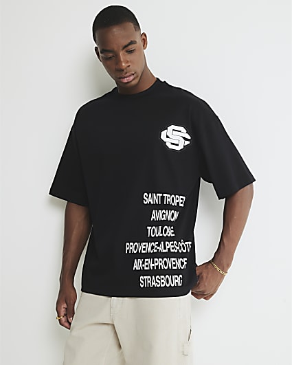 Black Oversized Fit Chest Chenille T-Shirt