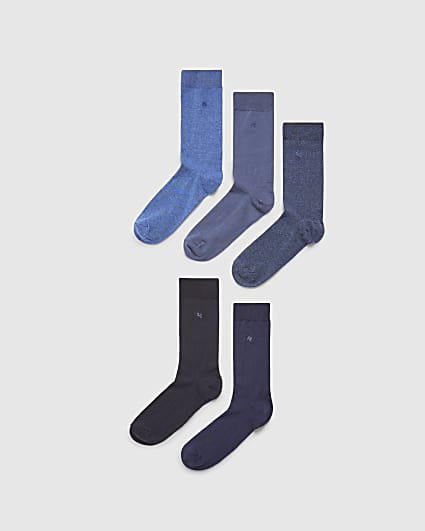 Blue Embroidered RI Pack Of 5 Socks