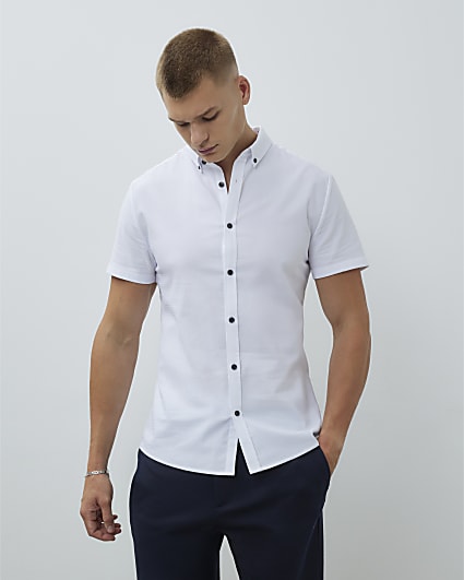 White Muscle Fit Textured Pack Of 3 Shirts