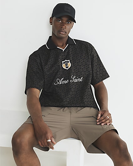 Black Ame Saint Football Polo Shirt