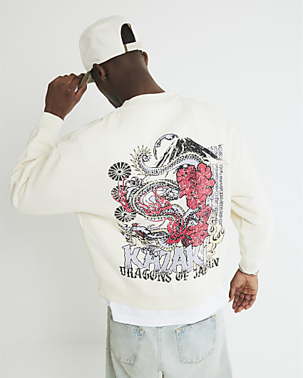Cream Regular Fit Dragon Sweatshirt