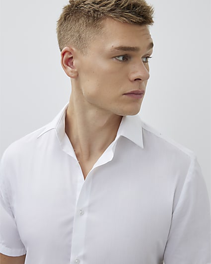 White Slim Fit Short Sleeve Shirt