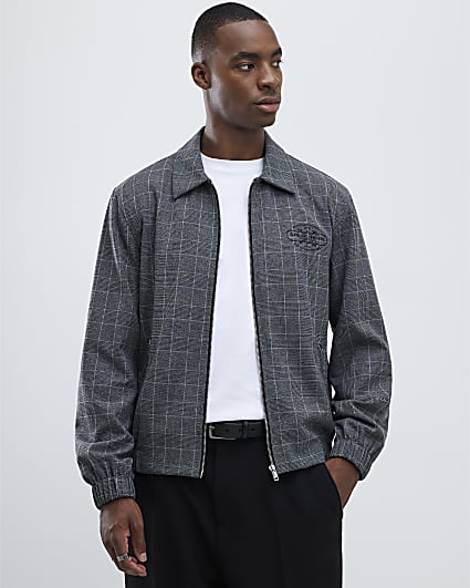 Grey Slim Fit Zip Check Jacket