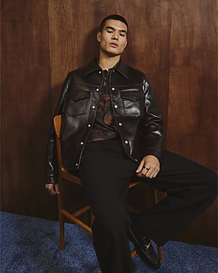 Brown Faux Leather Western Jacket