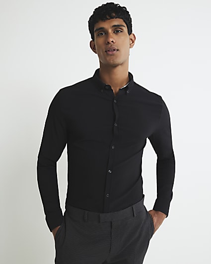Black Muscle Fit Textured Shirt