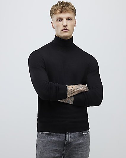 Black Slim Fit Roll Neck Jumper