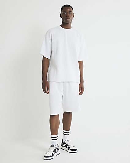 White Wide Leg Plisse Shorts