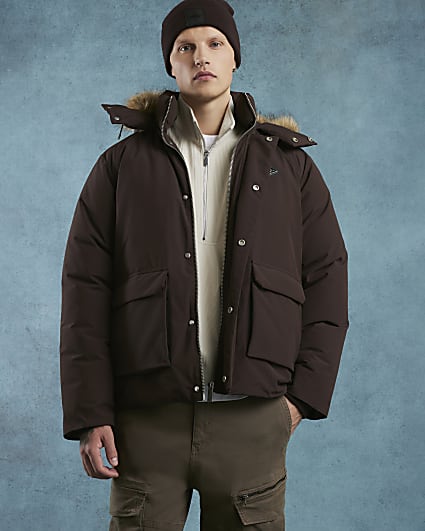 Brown Premium Faux Fur Trim Puffer Coat