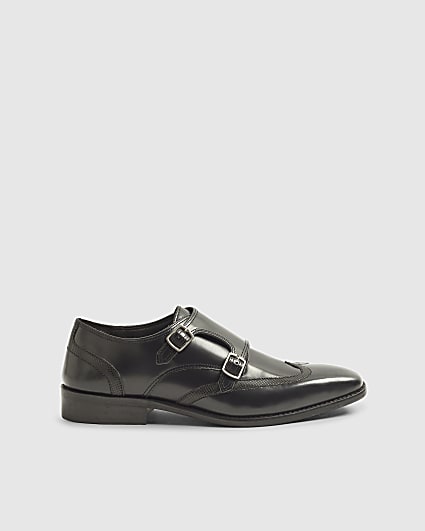 Black Square Toe Monk Shoes