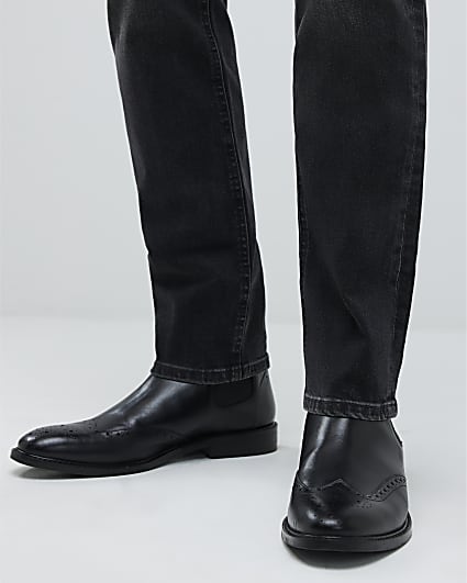 Black Leather Brogue Boots