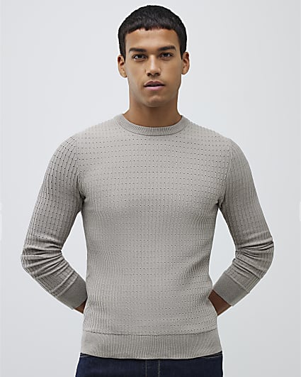 Grey Long Sleeve Muscle Fit Jumper