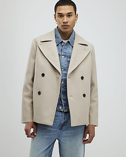 Beige Double Breasted Peacoat