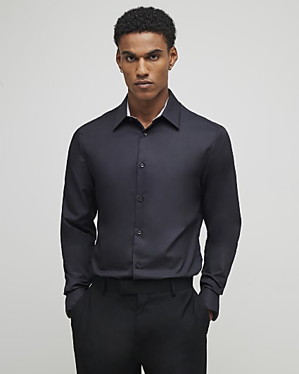 Black Slim Fit Trimmed Suit Shirt