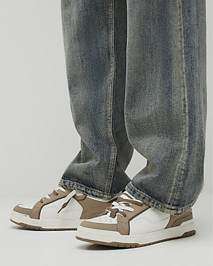 Beige Embossed Stars Trainers