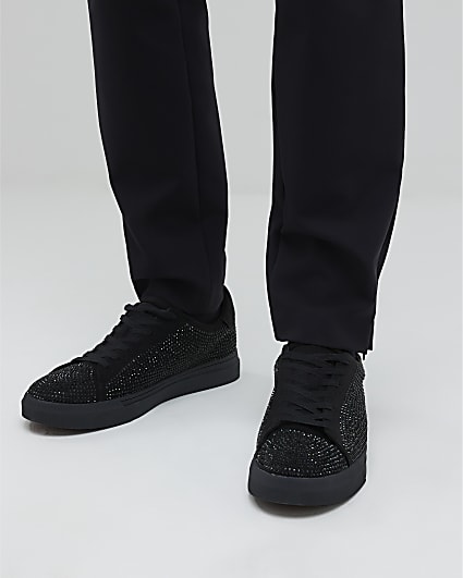 Black Embellished Lace Up Trainers