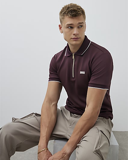 Red Muscle Fit Les Amis Stripe Polo Shirt