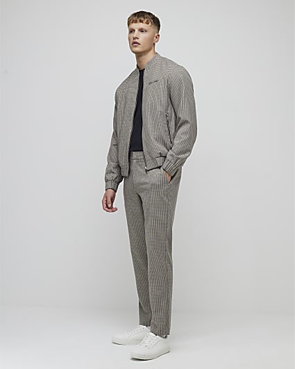 Brown Slim Fit Check Smart Trousers