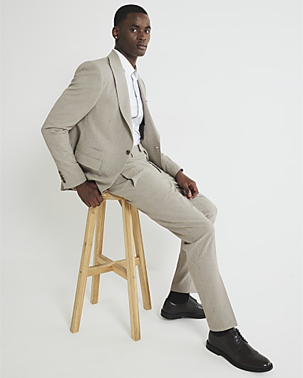 Brown Skinny Fit Puppytooth Suit Trousers