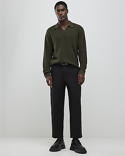 Black Barrell Leg Chino Trousers