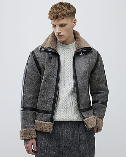 Black Washed Faux Shearling Jacket