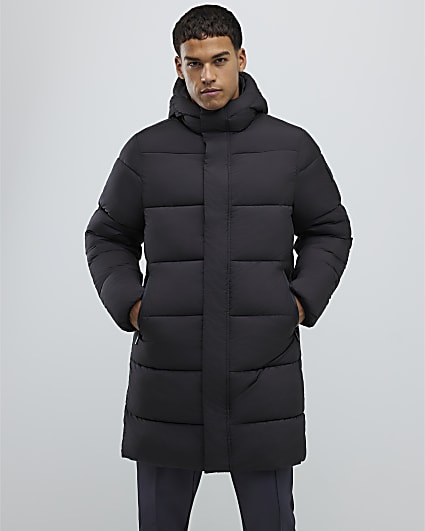Black Mid Length Padded Puffer Jacket