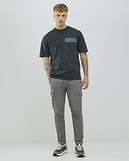Grey Skinny Fit Cargo Trousers