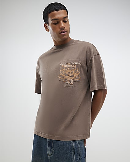 Brown Oversized Fit Japanese Hiraki T-Shirt