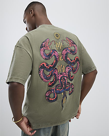 Khaki Japanese Snake Double Layer T-Shirt