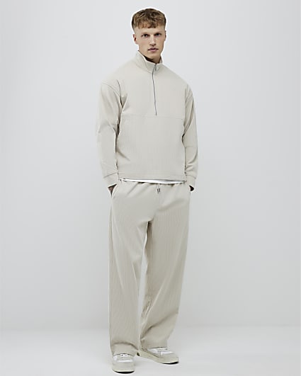 Beige Corduroy Wide Leg Joggers