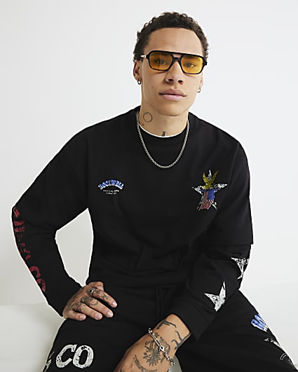 Black Curved Aviator Sunglasses