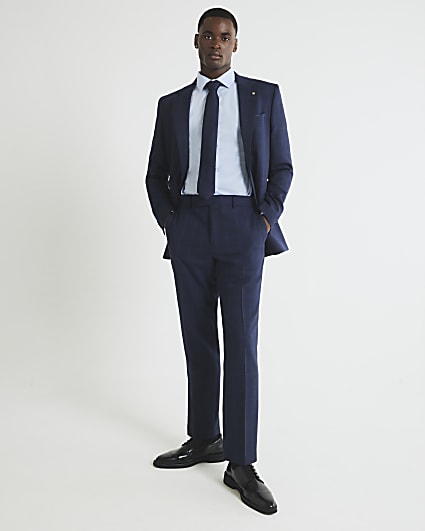Blue Regular Fit Check Suit Trousers
