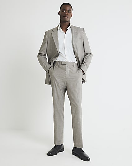 Brown Regular Fit Pinstriped Suit Trousers
