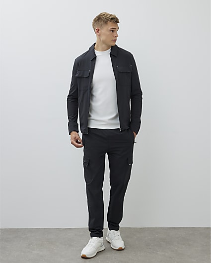 Black Nylon Skinny Fit Cargo Trousers