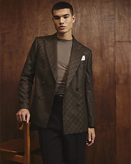 Brown Checkerboard Blazer Jacket