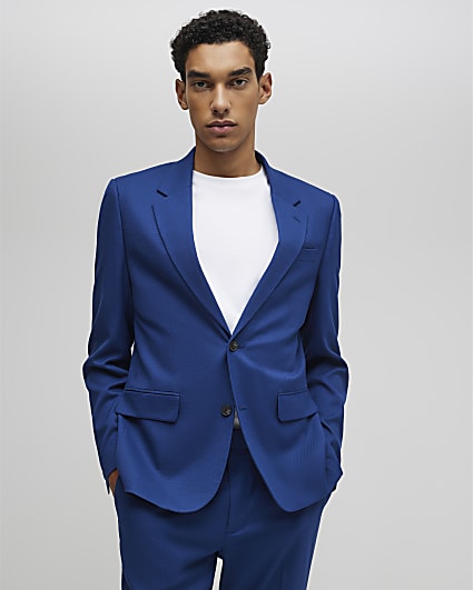 Blue Slim Fit Textured Suit Jacket