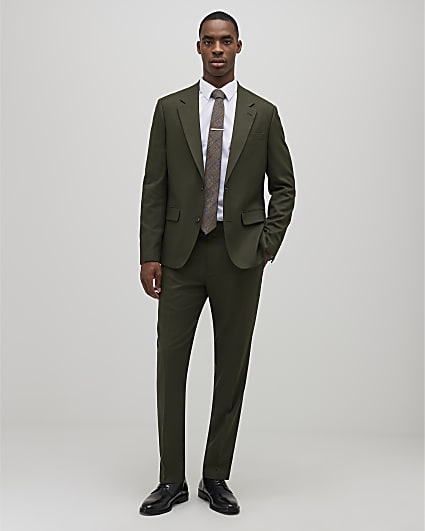 Green Slim Fit Textured Suit Trousers