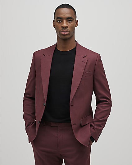 Red Slim Fit Textured Suit Jacket