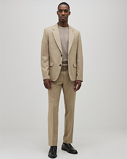 Beige Slim Fit Texture Suit Trousers