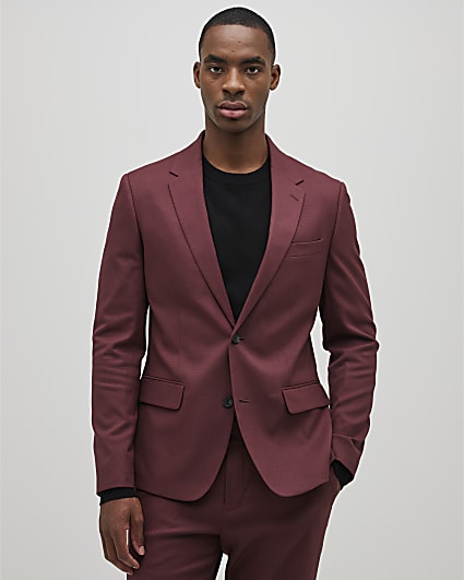 Red Skinny Fit Textured Suit Jacket