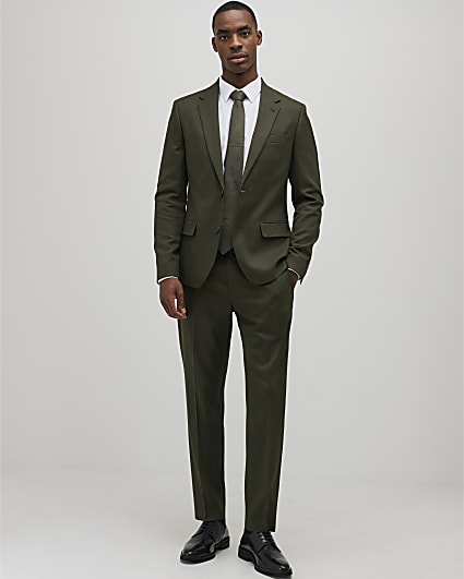 Green Skinny Fit Textured Suit Trousers
