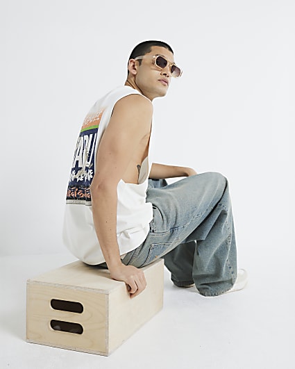 White Otaru Crane Sleeveless Tank Top
