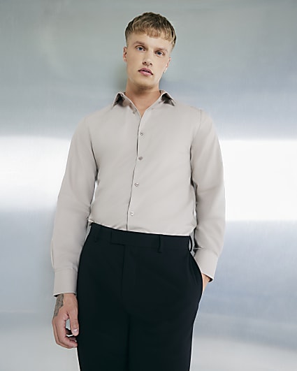 Beige Slim Fit Formal Shirt