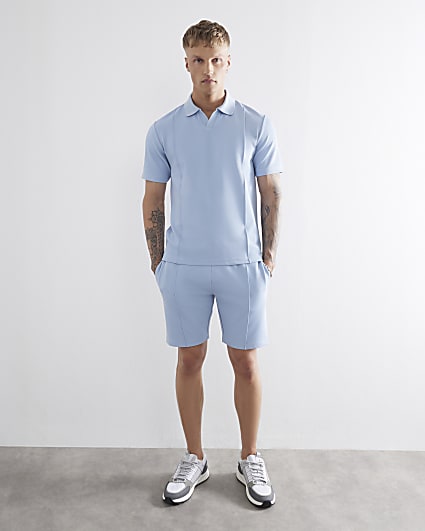 Blue Slim Fit Twill Shorts