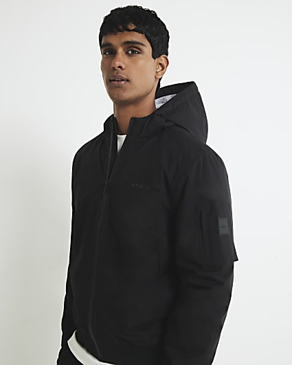 Black Regular Fit Hooded Bomber Jacket