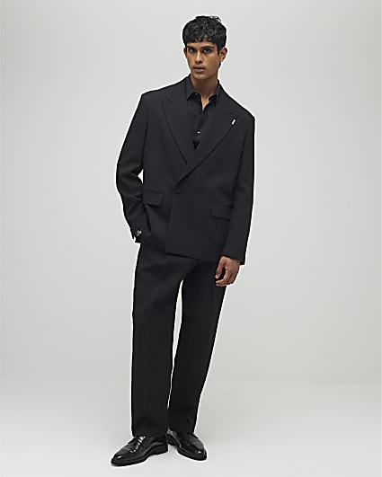 Black Relaxed Fit Pleated Suit Trousers