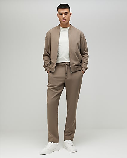 Beige Slim Fit Elasticated Smart Joggers